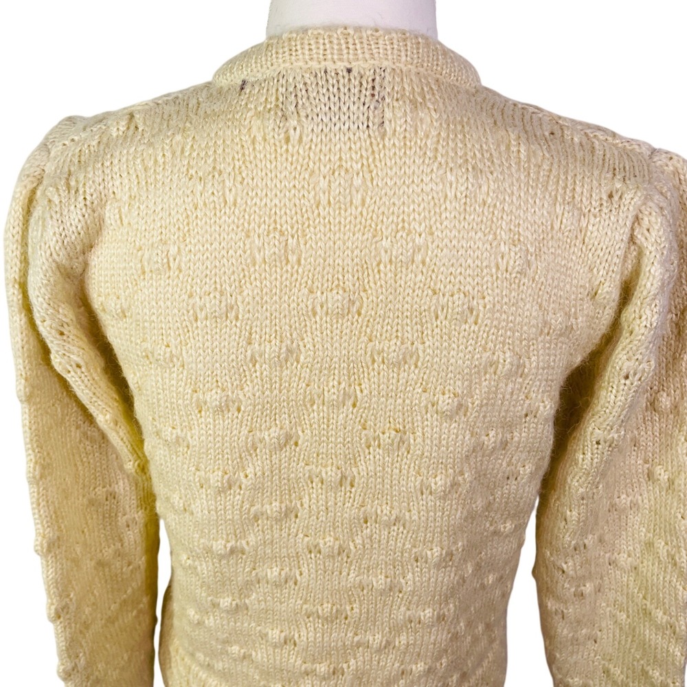VTG Ginenne Cardigan Sweater Cable Knit Popcorn Stitch Women's M Cream Ivory - Picture 3 of 9